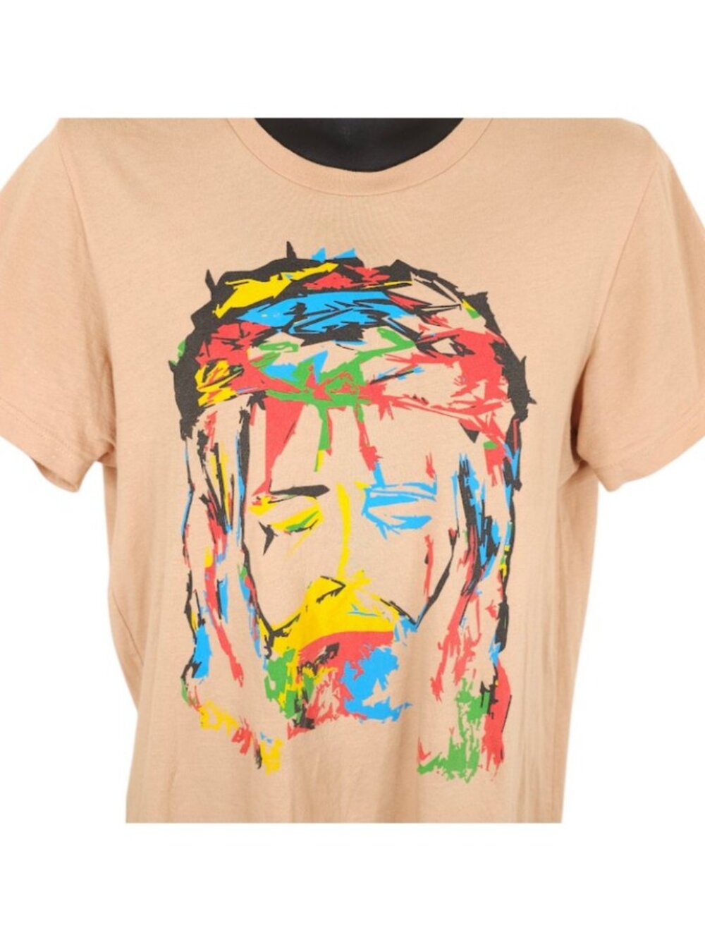 Christian T Shirt Mens Size Medium Beige Jesus Christ On The Cross WRLDINVSN